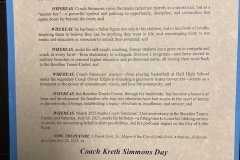 Mayor's Proclamation:  "Coach Kreth Simmons Day"